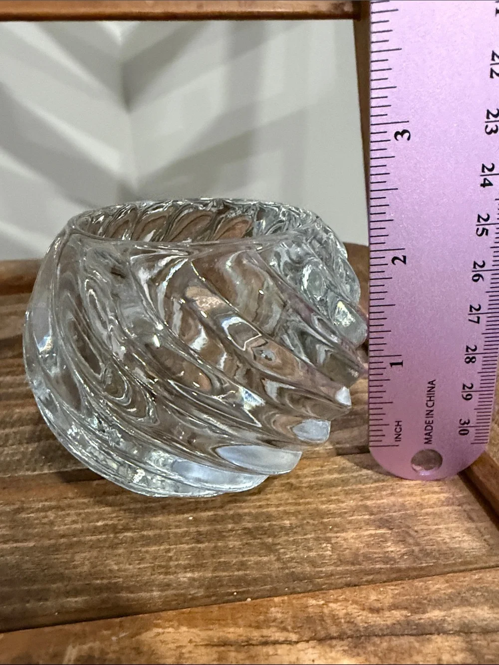Pair Heavy Clear Swirl Glass Votive Candle Holders Thick Spiral Optic Tea light
